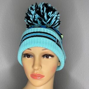Justice Aqua Blue Teal Knit Beanie Cap With Ponytail Hole